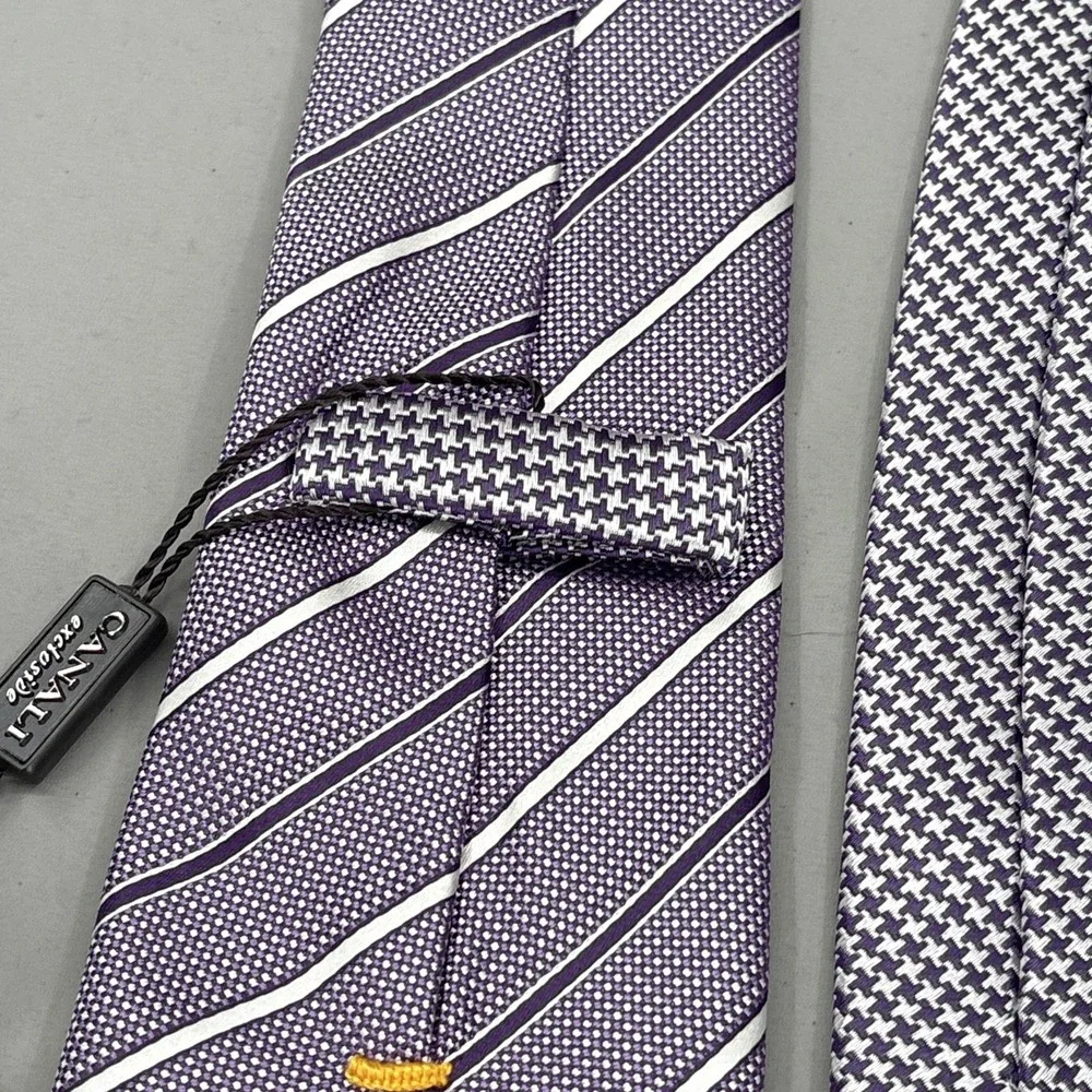 Canali Tie‎ Mens Purple Jacquard Stripe 100% Silk Made Italy Woven Necktie NEW